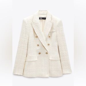 Zara ivory white  blazer tweed XL